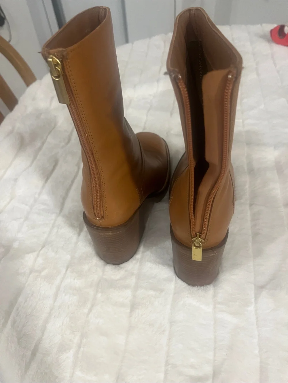 Free People Cognac Leather Lace-Up Mid-Calf Boots